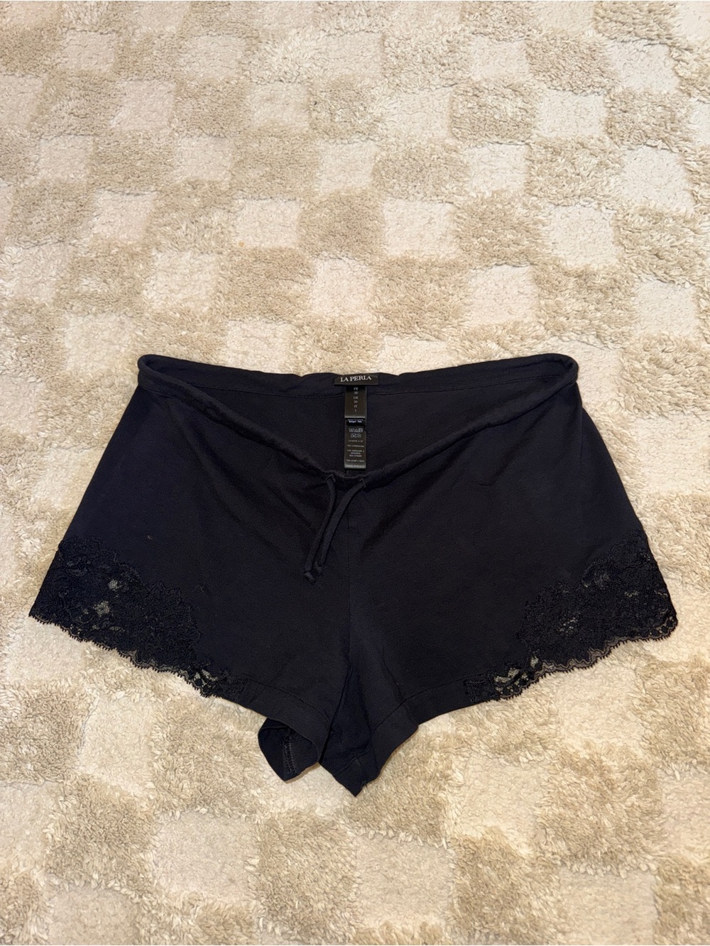La Perla Souple black lace-trim stretch-cotton jersey sleep shorts, size XS